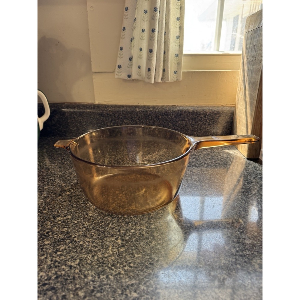 Vintage Corning Vision Ware Amber 2.5L Glass Saucepan Pot USA. No Lid